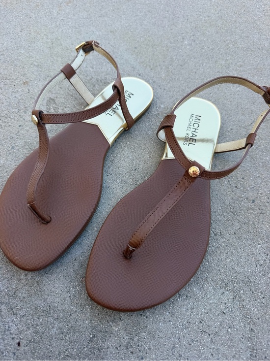 Michael Kors Shoes - Michael Kors Brown and Gold Leather Thong Sandals